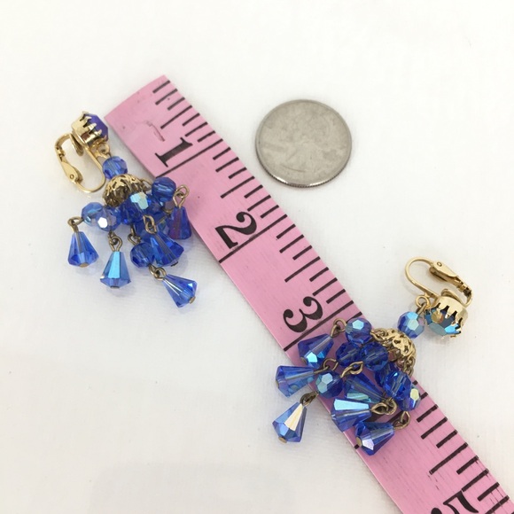 Vintage Hattie Carnegie Signed Austrian Crystal Blue Chandelier Clip Earrings - Picture 11 of 11